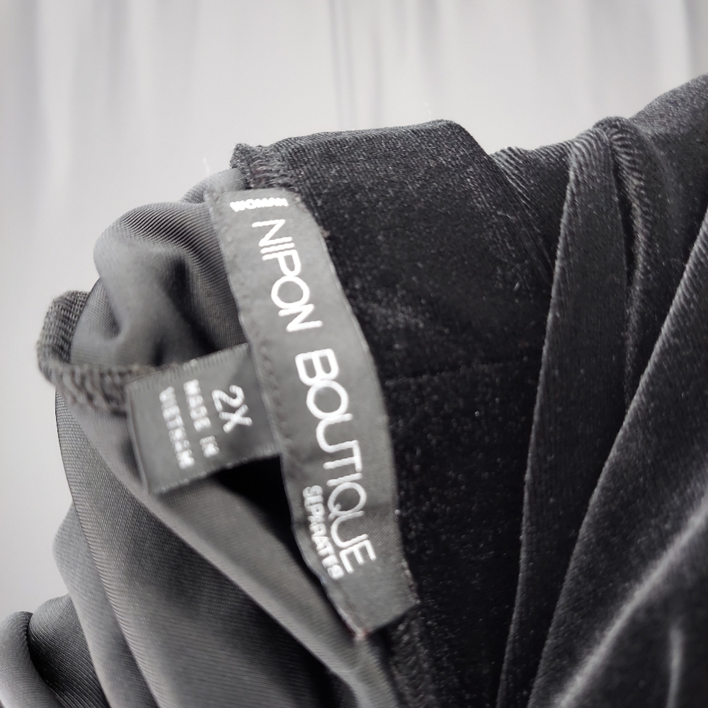 Nipon Boutique Velvet Pants 2X Black Straight Leg Velour Pullon Stretch Party - Picture 5 of 9